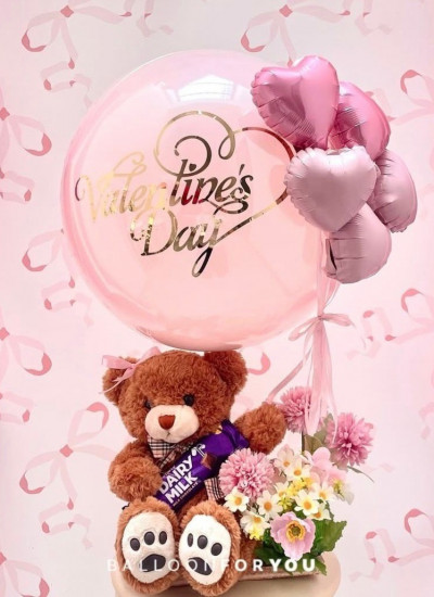 Flower balloon with teddy bear 